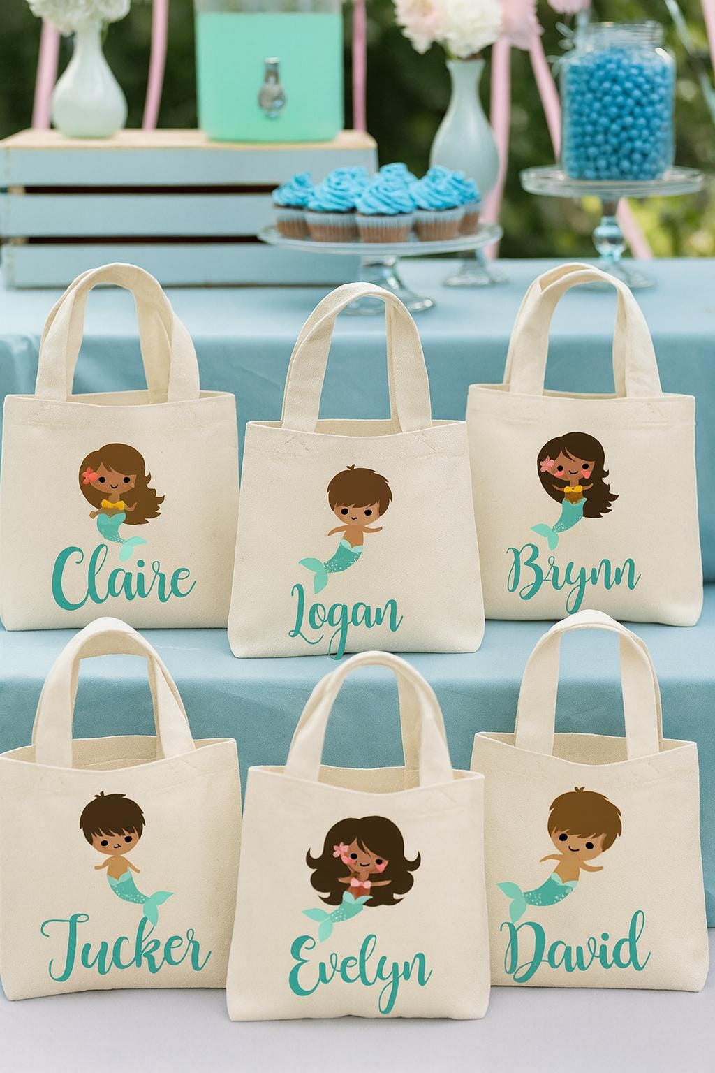 Personalized Mermaid Party Favor Bags – Cotton Canvas Treat Bags