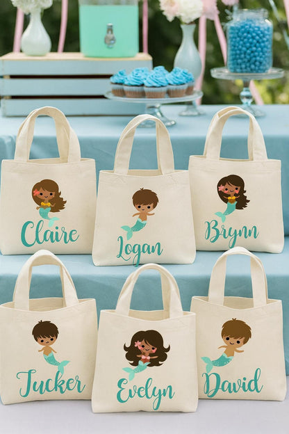 Personalized Mermaid Party Favor Bags – Cotton Canvas Treat Bags