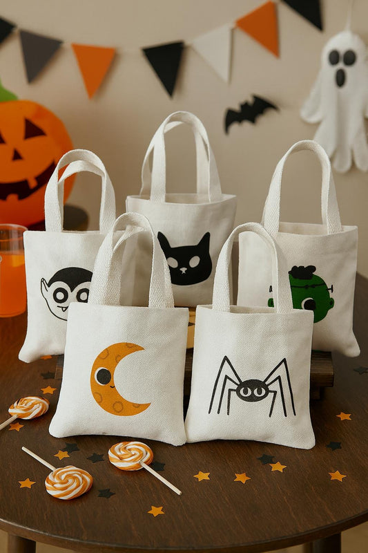 Halloween Party Favor Bags - Perfect for Halloween Parties! - Cotton Party Favor Bags with Handles - Set of Five