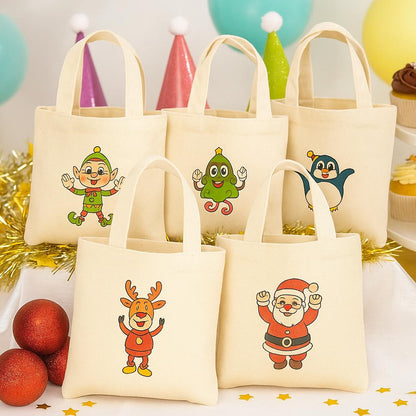 Retro Christmas Cotton Favor Bags – Set of 6, Vintage Characters