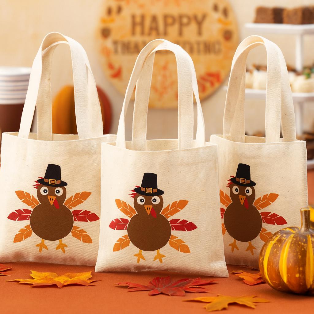 Turkey Thanksgiving Party Favor Bags - Cotton Tote Bags