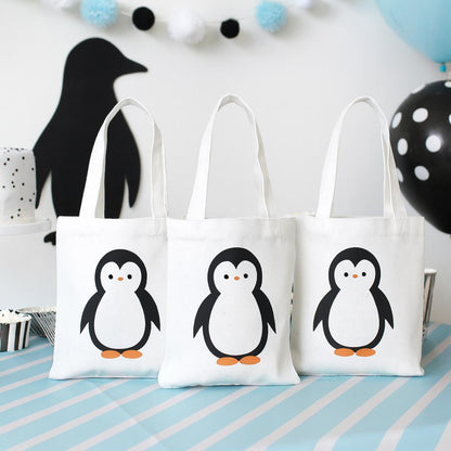 Penguin Party Favor Bags - Perfect for Penguin Themed Parties - Set of Three - Cotton Party Bags with Handles