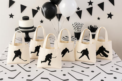 Hockey Party Favor Bags - Cotton Canvas, Team Celebration (Set of Six)