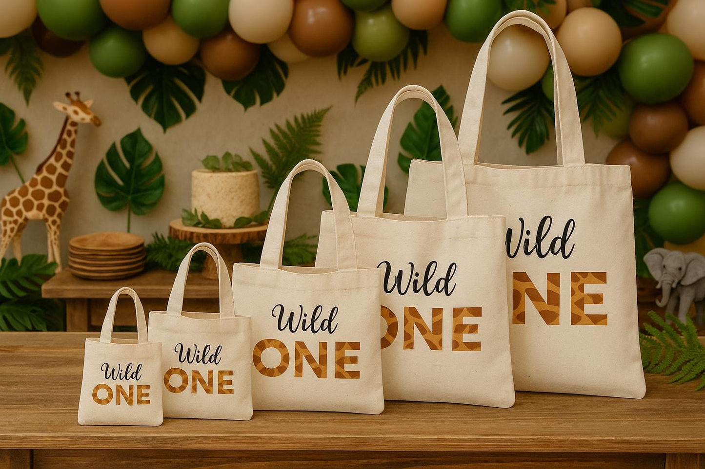 Wild One Safari Favor Bags - First Birthday Cotton Totes