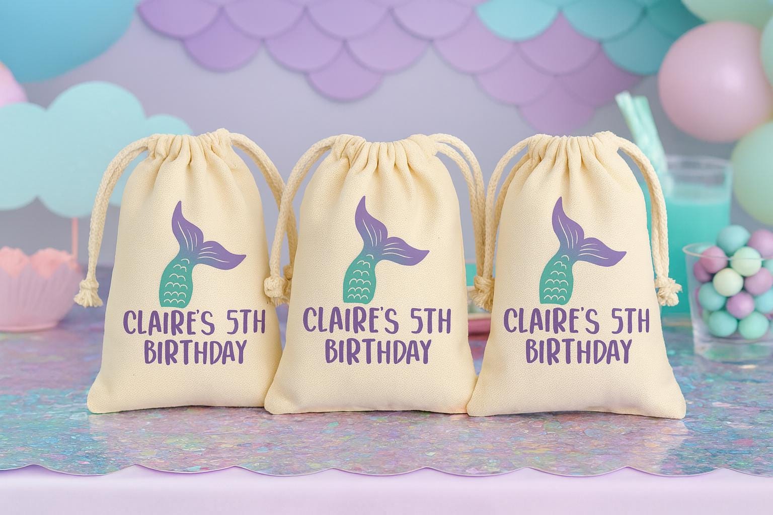 Mermaid Party Favor Bags – Cotton Treat Bags