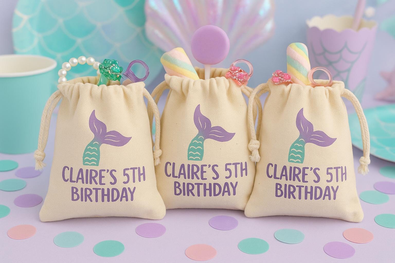 Mermaid Party Favor Bags – Cotton Treat Bags