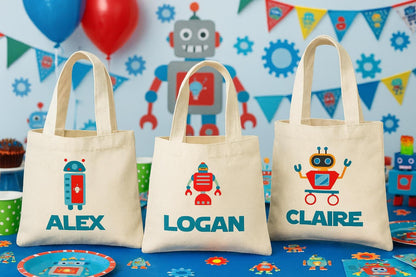 Personalized Robot Party Favor Bags – Sci-Fi Birthday, Cotton Gift