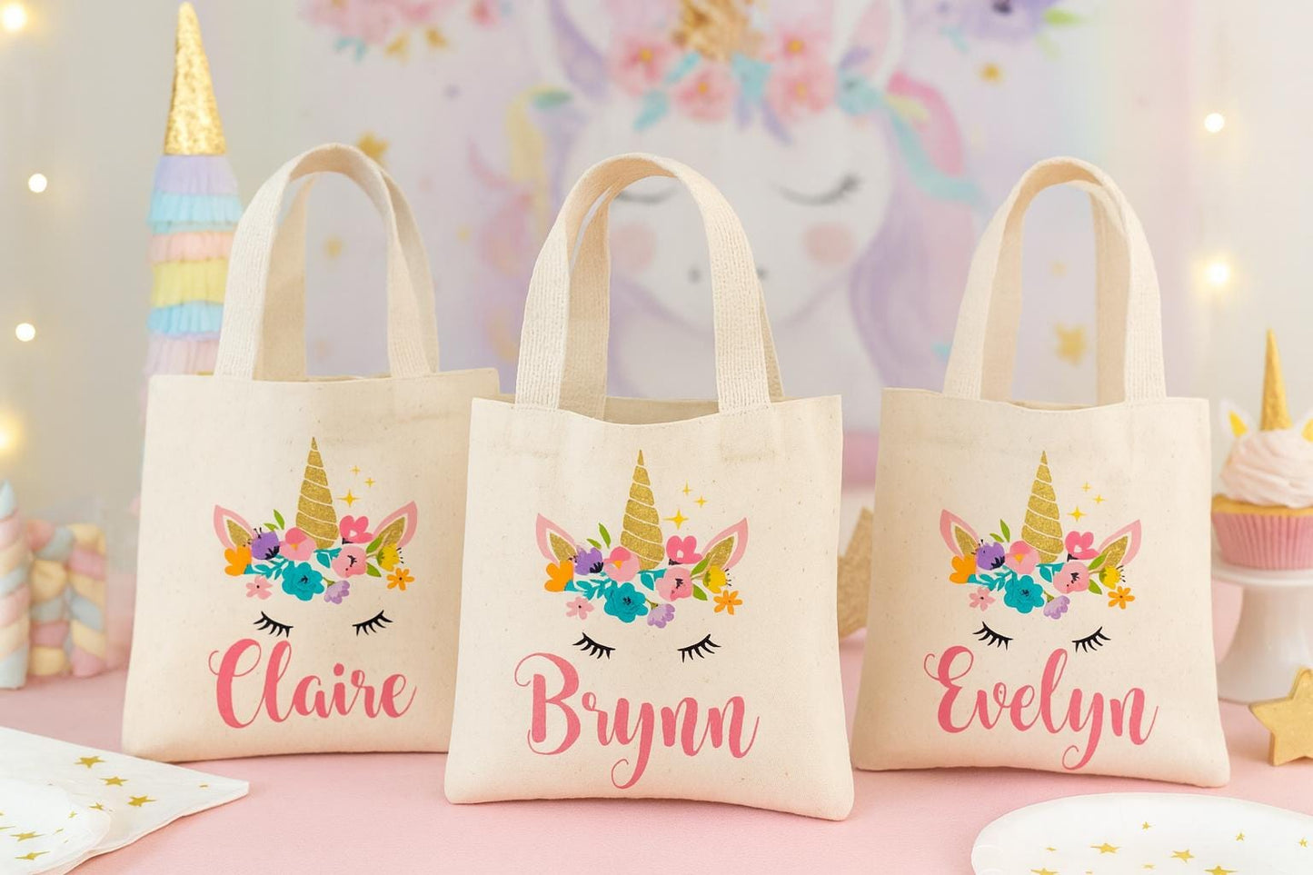 Personalized Unicorn Favor Bags – Custom Cotton Birthday Party Goodie Bags