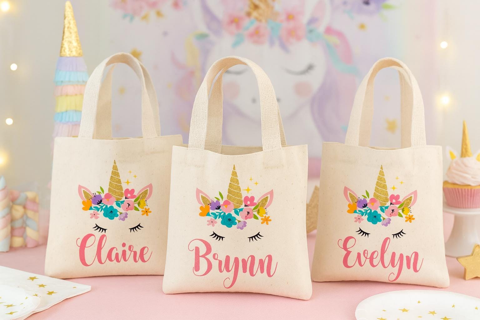 Personalized Unicorn Favor Bags – Custom Cotton Birthday Party Goodie Bags