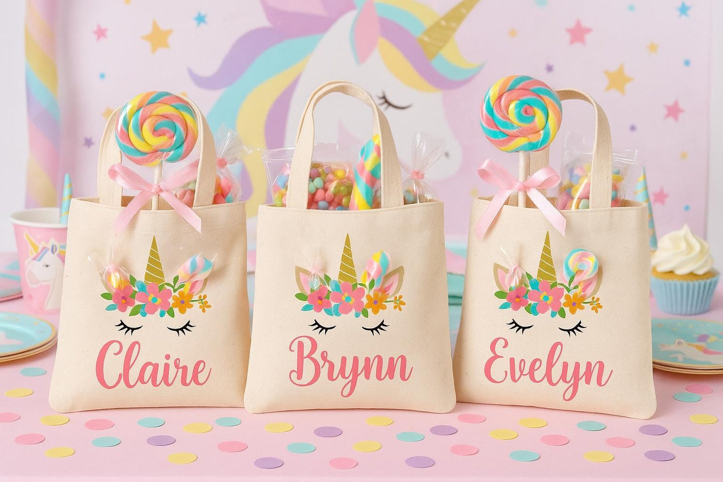 Personalized Unicorn Favor Bags – Custom Cotton Birthday Party Goodie Bags