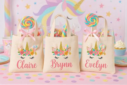 Personalized Unicorn Favor Bags – Custom Cotton Birthday Party Goodie Bags