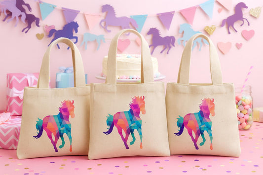 Rainbow Horse Party Favor Bags – Cotton Tote, Set of 3