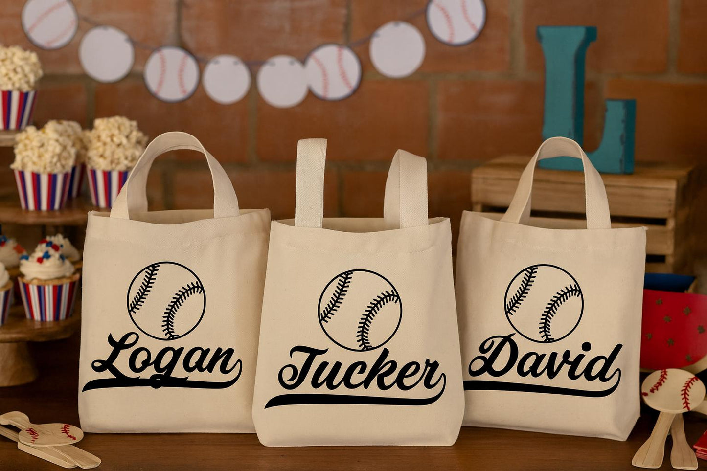 Personalized Baseball Favor Bags – Custom Name Cotton Totes, Team Party