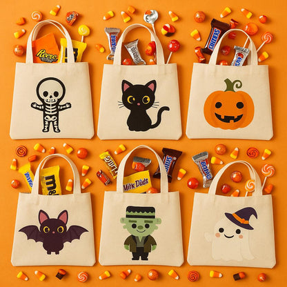 Halloween Cotton Canvas Treat Bags: Set of 6 Party Favors