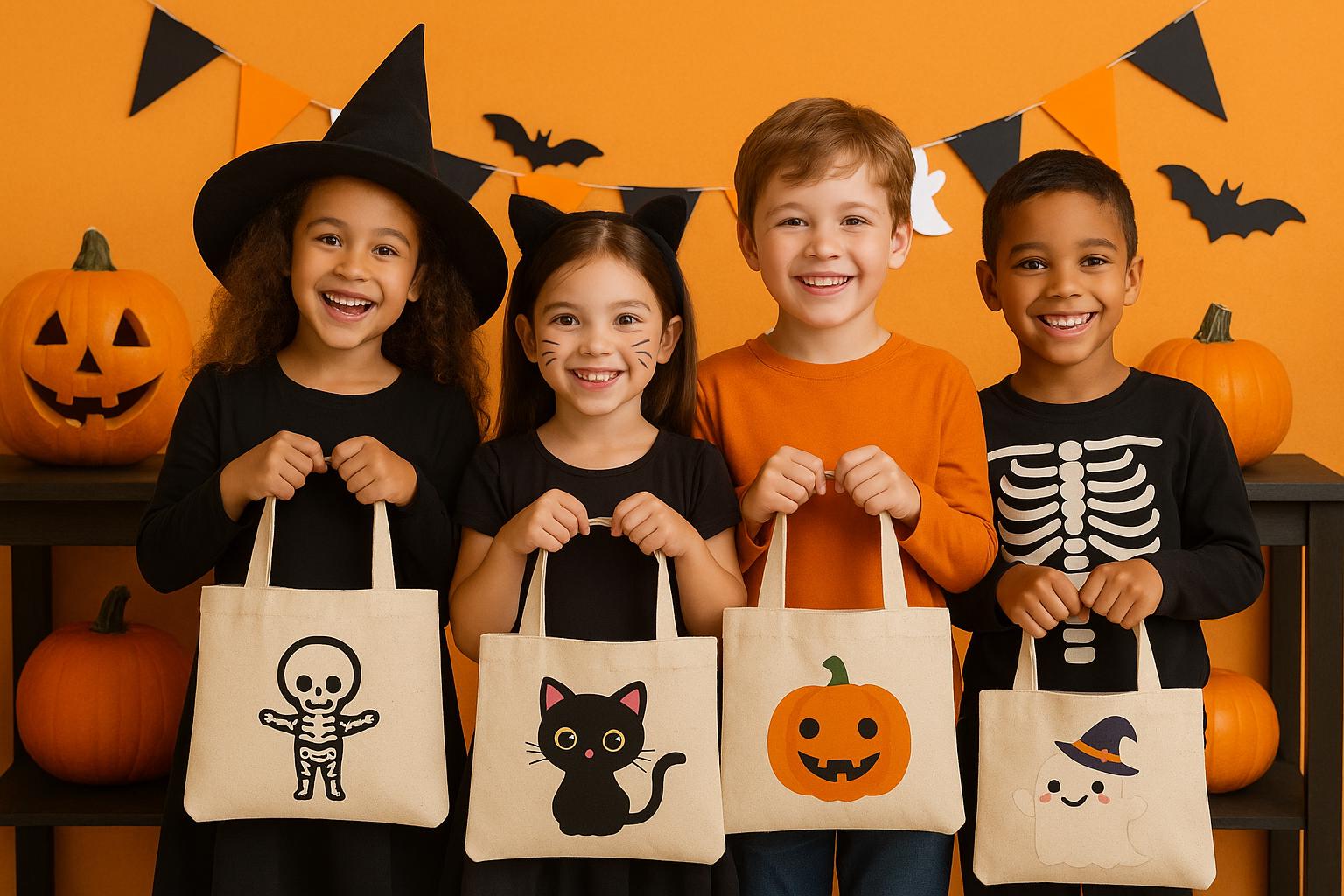 Halloween Cotton Canvas Treat Bags: Set of 6 Party Favors