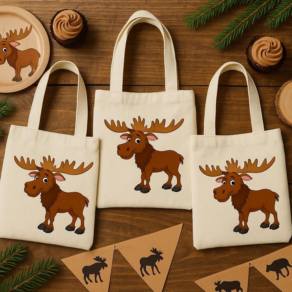 3 Moose Treat Bags, Moose Gift Bags, Moose Goodie Bags, Moose Party Bags, Moose, Moose Party, Moose Bags, Moose Baggies, Moose Party Decor