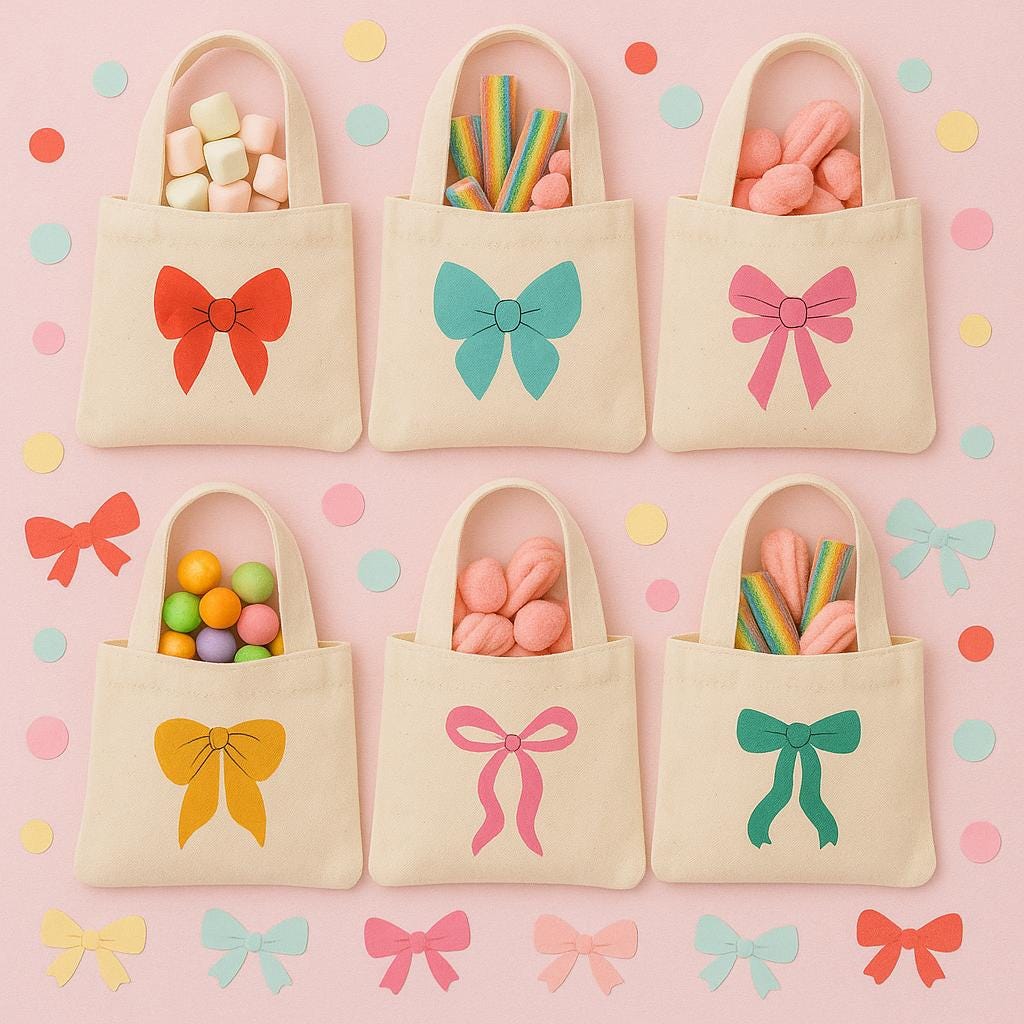 Bow Party Favor Bags – Pastel Cotton Goodie Bags, Set of 6