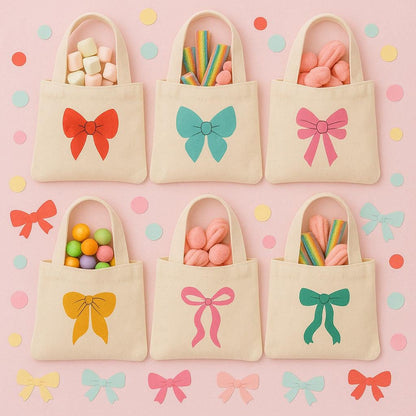 Bow Party Favor Bags – Pastel Cotton Goodie Bags, Set of 6