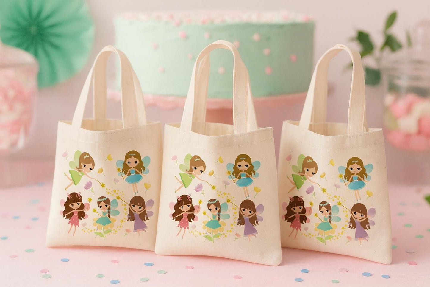 Fairy Party Favor Bags • Reusable Fairy Goodie Bags • Girls Birthday Treat Bags with Handles • Princess Fairy Birthday Gift Bags