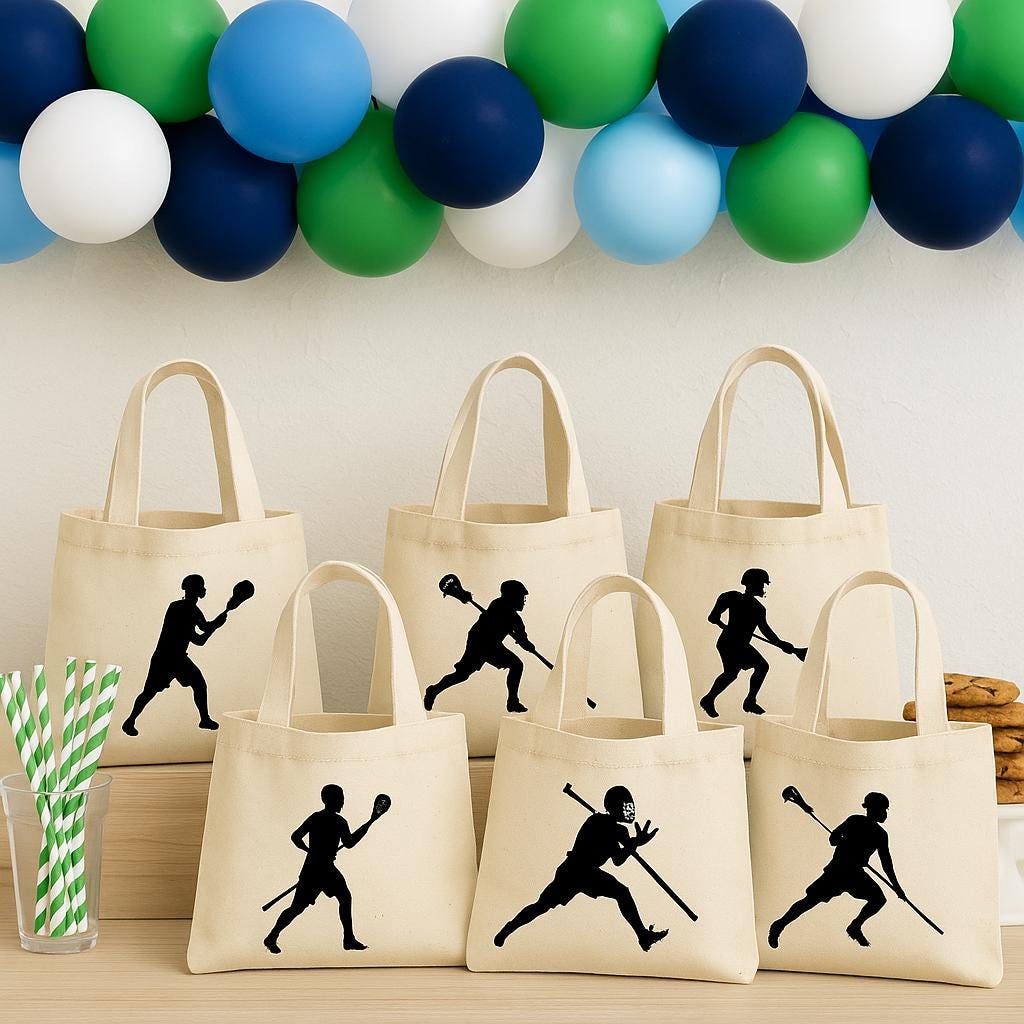 Lacrosse Party Favor Bags – Cotton Birthday Goodie Totes, Set of 6