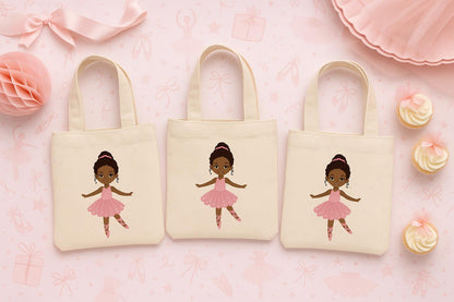 Ballerina Party Favor Bags – Pink Ballet Gift Bags for Girls Birthday, Dance Party Favors, Reusable Canvas Tote, Set of Three Bags