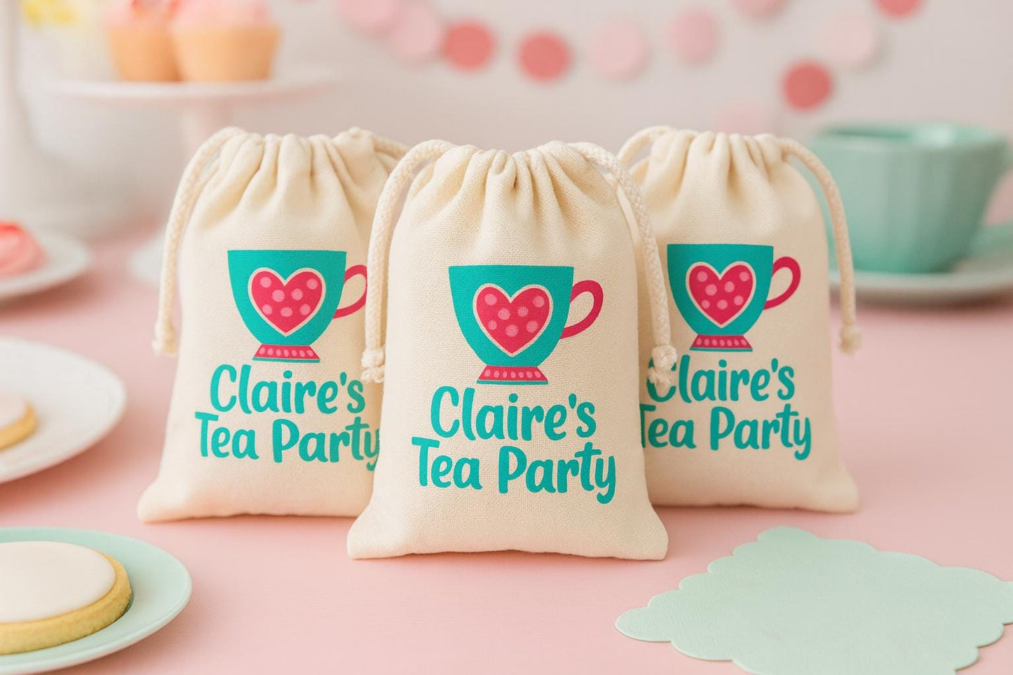 Personalized Tea Party Favor Bags – Teacup Canvas Gift Bags