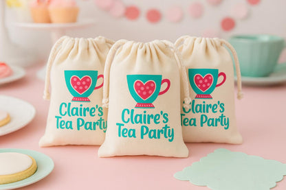 Personalized Tea Party Favor Bags – Teacup Canvas Gift Bags