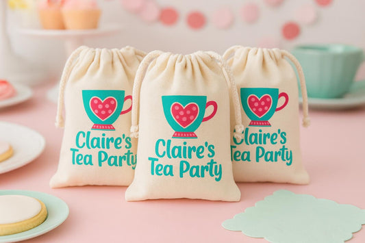 Personalized Tea Party Favor Bags – Teacup Canvas Gift Bags