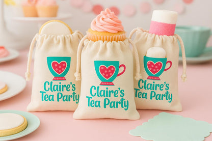 Personalized Tea Party Favor Bags – Teacup Canvas Gift Bags