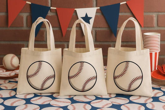 Baseball Party Favor Bags – Team Canvas Goodie Tote, Set of Three