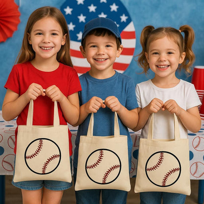 Baseball Party Favor Bags – Team Canvas Goodie Tote, Set of Three