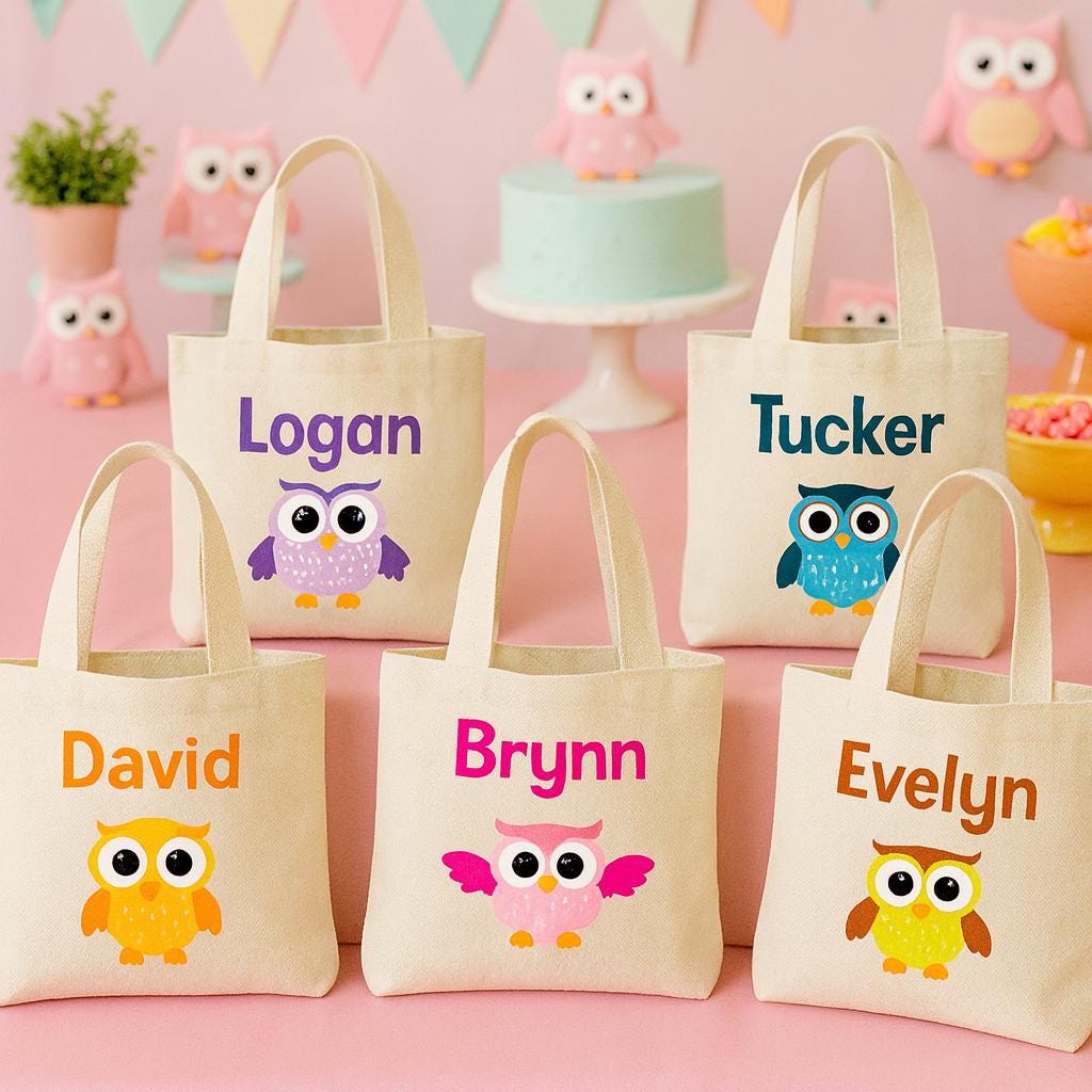 Personalized Owl Party Favor Bags – Custom Kids Gift Tote