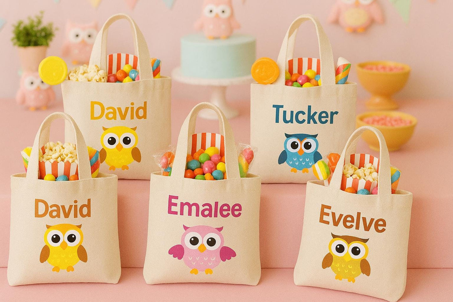 Personalized Owl Party Favor Bags – Custom Kids Gift Tote