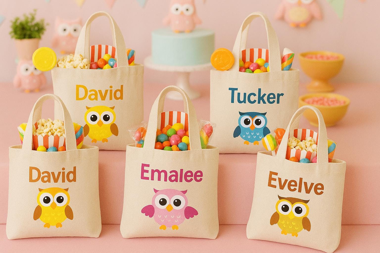 Personalized Owl Party Favor Bags – Custom Kids Gift Tote