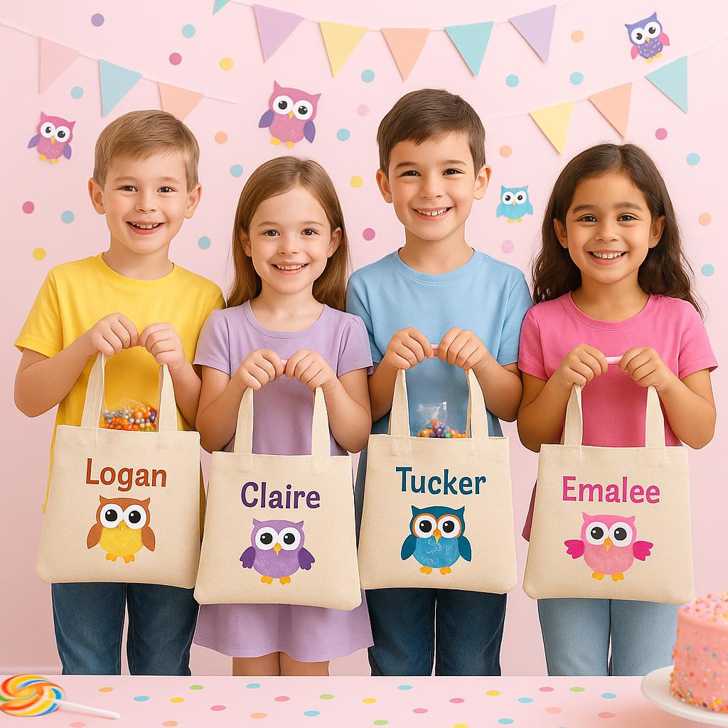 Personalized Owl Party Favor Bags – Custom Kids Gift Tote