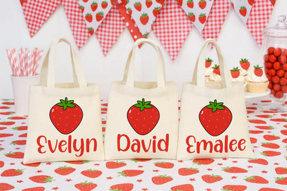 Custom Strawberry Party Favor Bags - Set of Three Bags - Perfect for Strawberry Themed Parties and Events! Featuring Guest Names