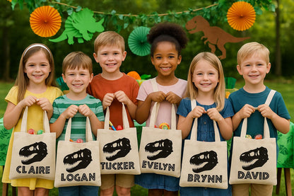 Personalized Dinosaur Party Favor Bag - T-Rex, Cotton Canvas