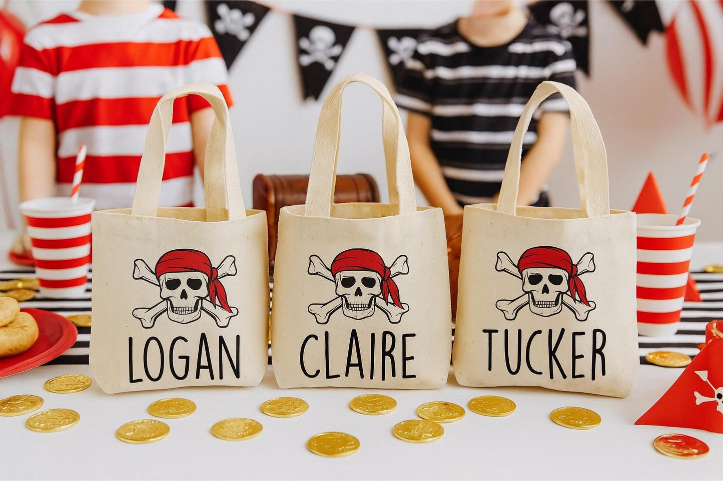 Custom Pirate Party Favor Bags - Perfect for Pirate Themed Parties and Events! - Featuring Party Guest Names