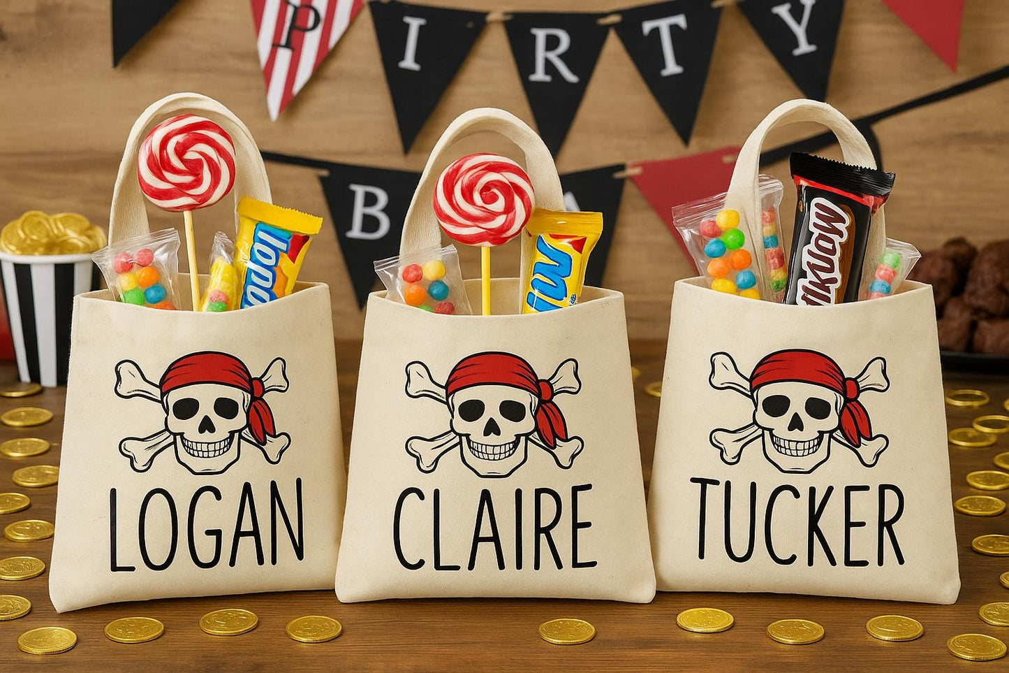 Custom Pirate Party Favor Bags - Perfect for Pirate Themed Parties and Events! - Featuring Party Guest Names