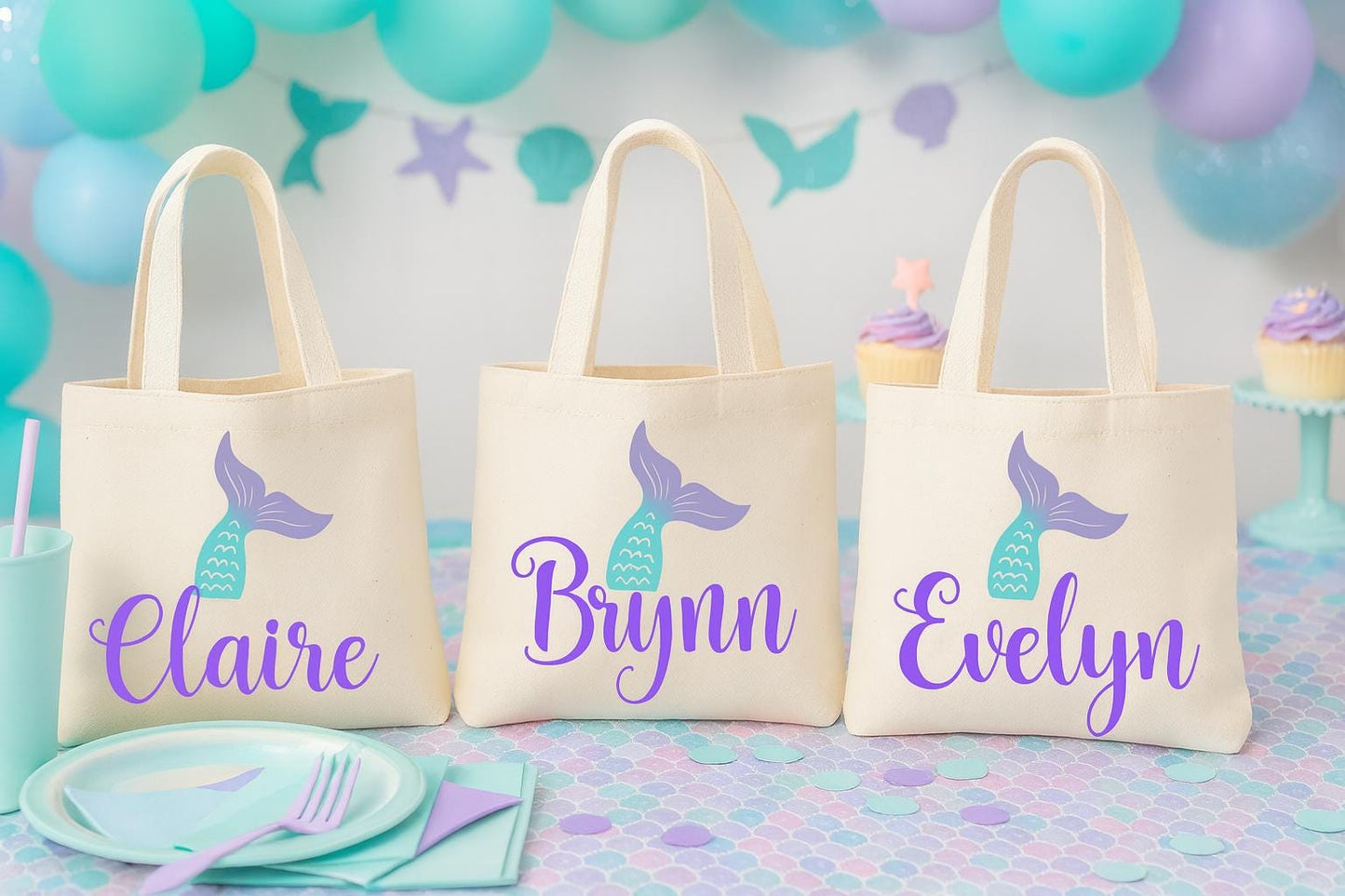 Personalized Mermaid Tail Favor Bag – Under the Sea Party Canvas Tote