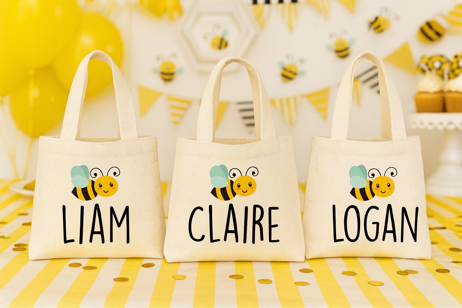Personalized Bee Party Favor Bags – Custom Canvas Gift Bags