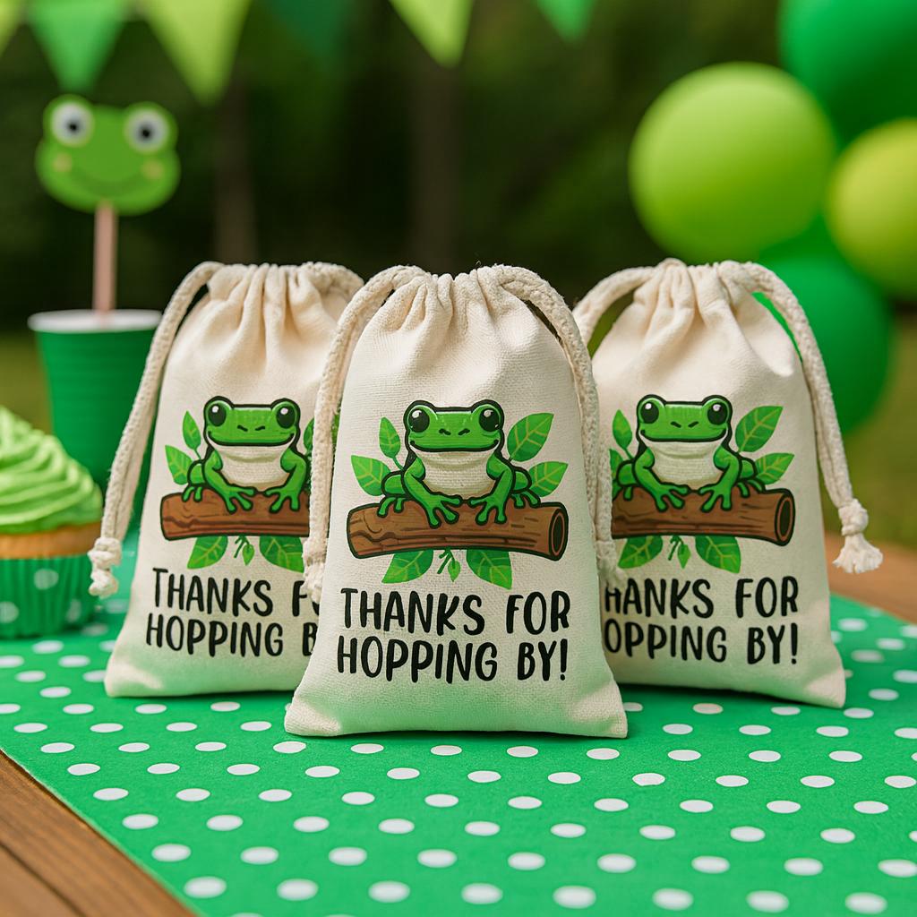Frog Party Favor Bags - Thanks For Hopping By! - Perfect for Frog Themed Parties and Events - Frog Thank You Goodie Bags