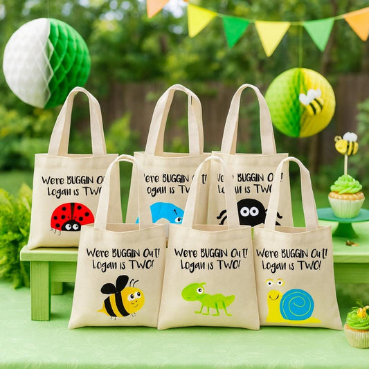 Personalized Insect Party Favor Bags, Bug Birthday Canvas Tote