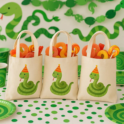 Snake Party Favor Bags - Reusable Canvas Goodie Bags - Set of Three