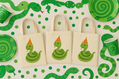 Snake Party Favor Bags - Reusable Canvas Goodie Bags - Set of Three