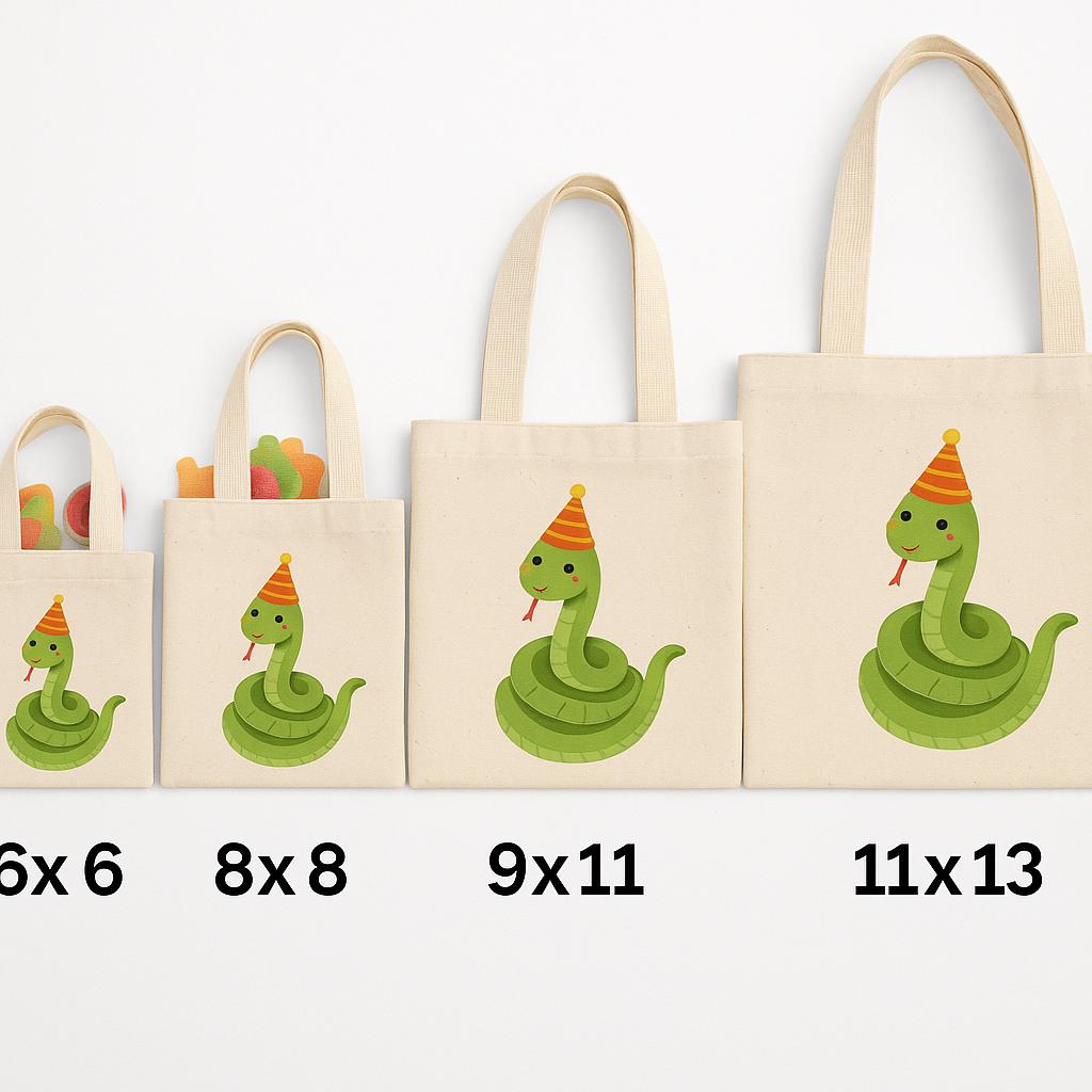 Snake Party Favor Bags - Reusable Canvas Goodie Bags - Set of Three