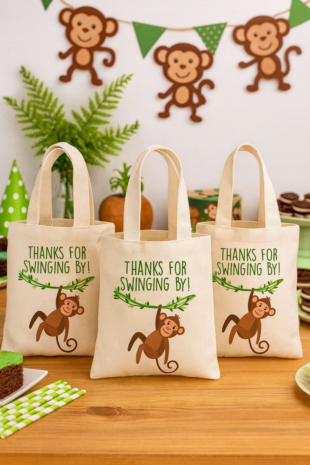 Monkey Party Favor Bag – Jungle Safari Theme, Natural Canvas