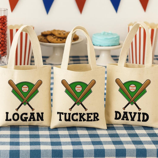 Personalized Baseball Favor Bag - Custom Name Canvas Tote