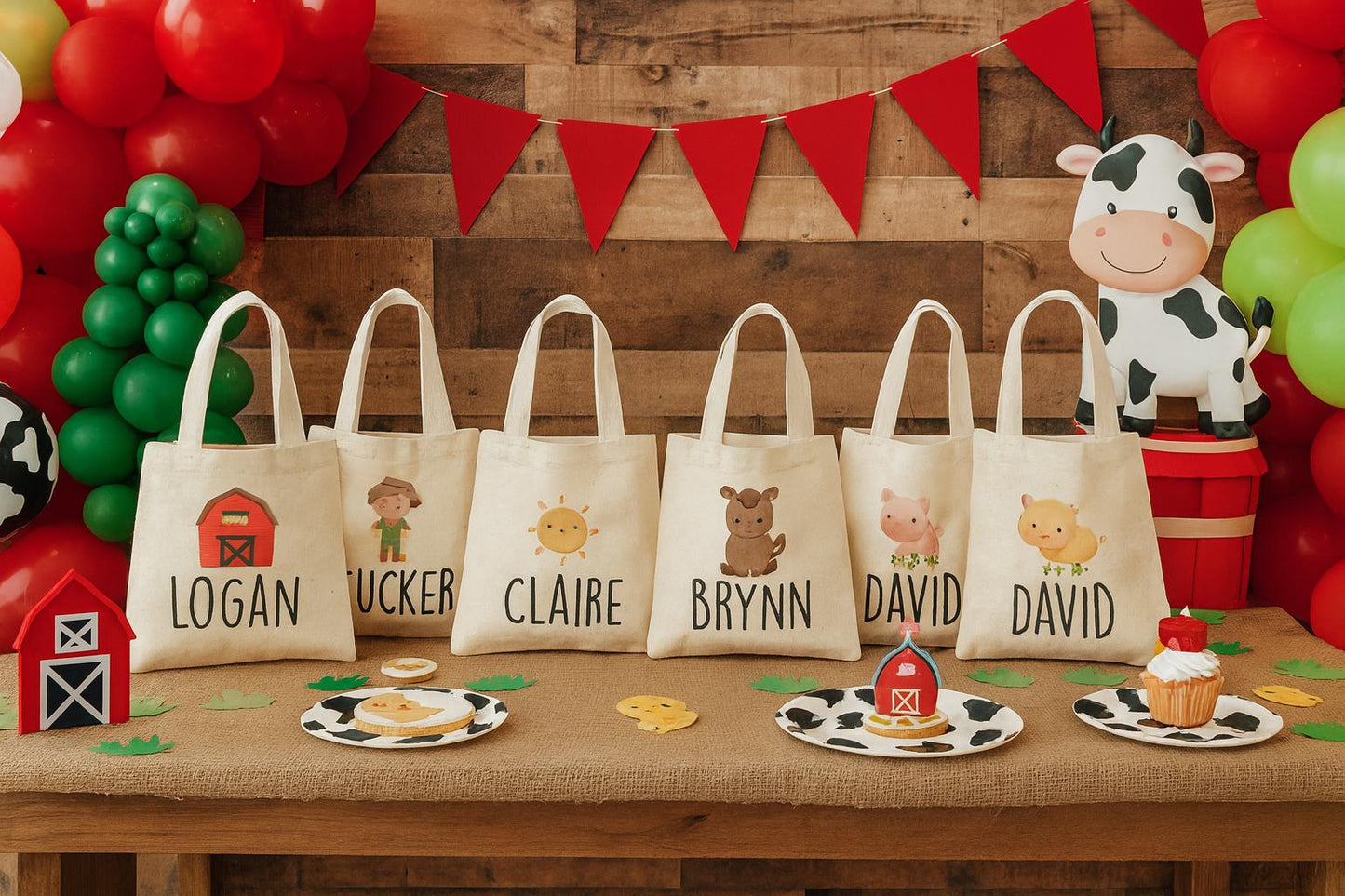 Personalized Farm Party Favor Bags – Barnyard Canvas Gift Totes
