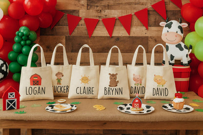 Personalized Farm Party Favor Bags – Barnyard Canvas Gift Totes